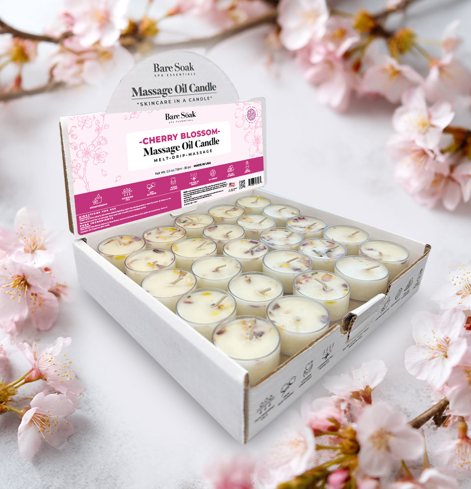 Floral Tea Light Massage Oil Candle – Cherry Blossom (50pc)