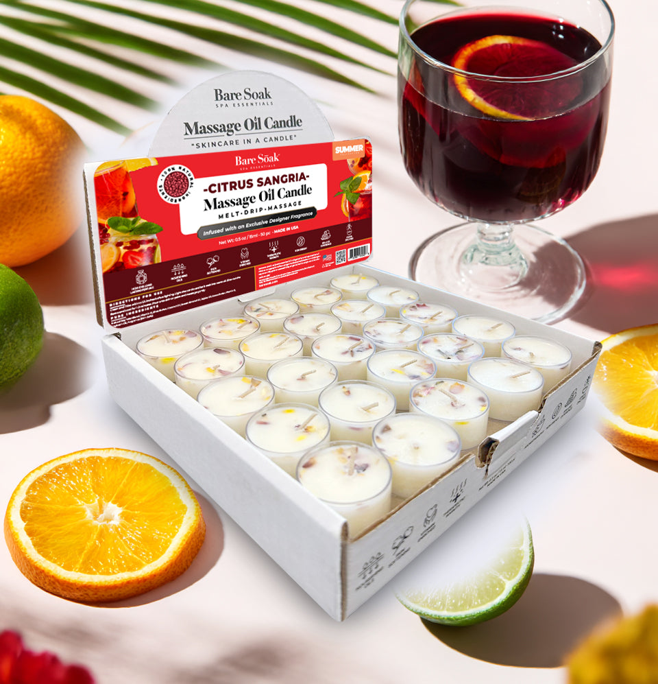 Floral Tea Light Massage Oil Candle – Citrus Sangria (50pc)