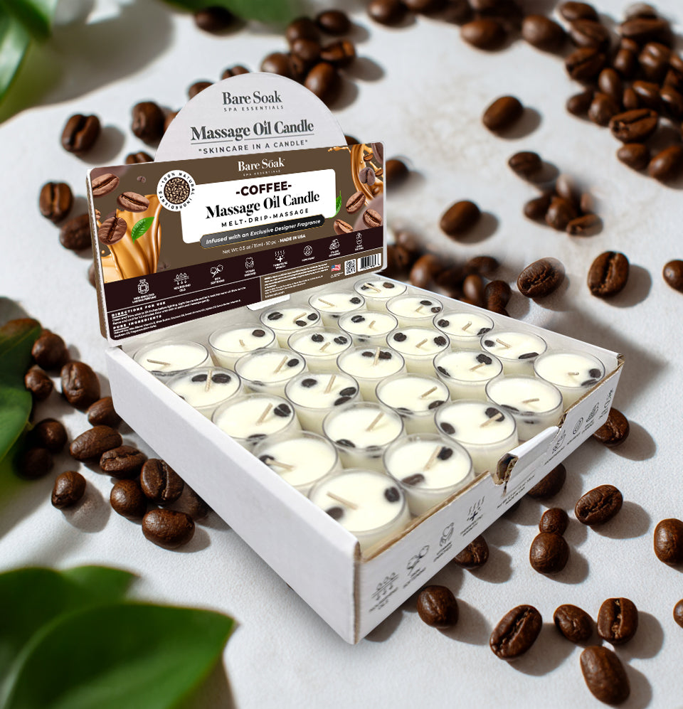 Tea Light Massage Candle – Coffee (50-Pack) | Nourishing Soy Wax for Body & Feet