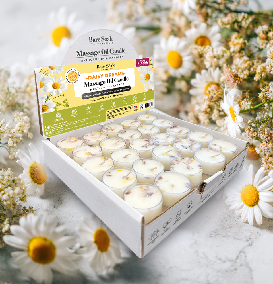 Floral Tea Light Massage Oil Candle – Daisy Dreams (50pc)