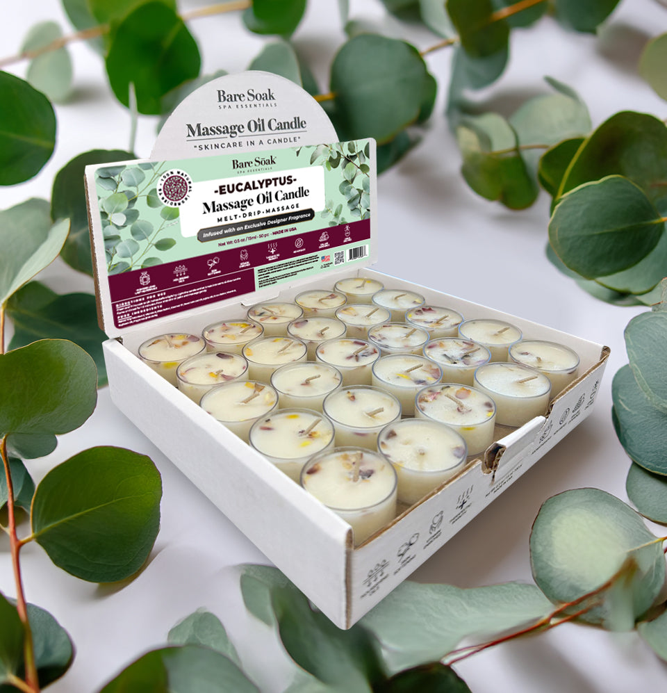 Floral Tea Light Massage Oil Candle – Eucalyptus (50pc)