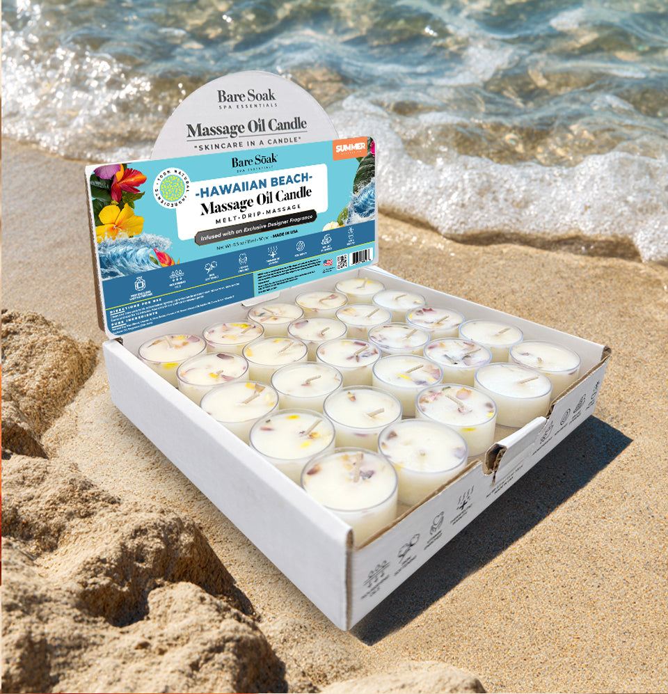 Floral Tea Light Massage Oil Candle – Hawaiian Beach (50pc)