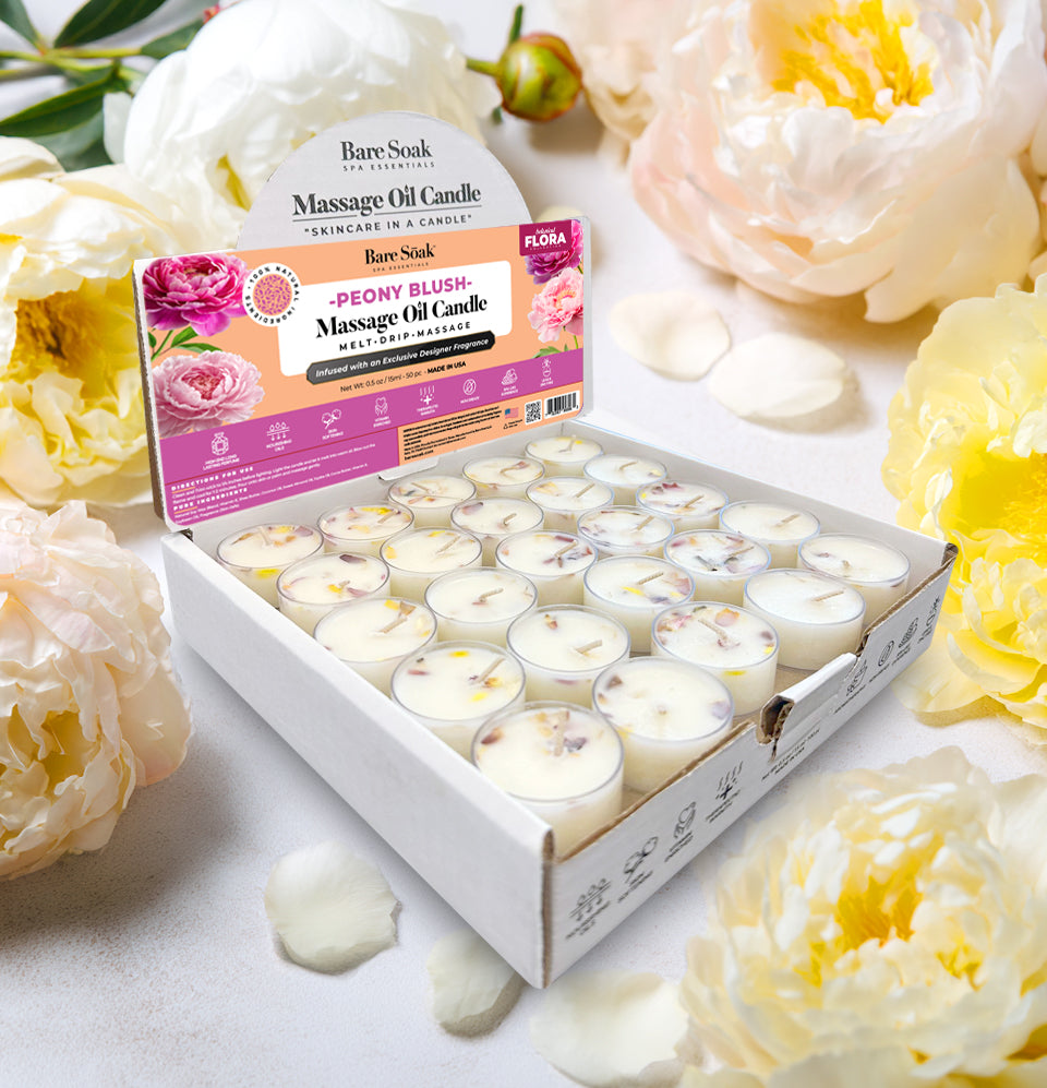 Floral Tea Light Massage Oil Candle – Peony Blush (50pc)