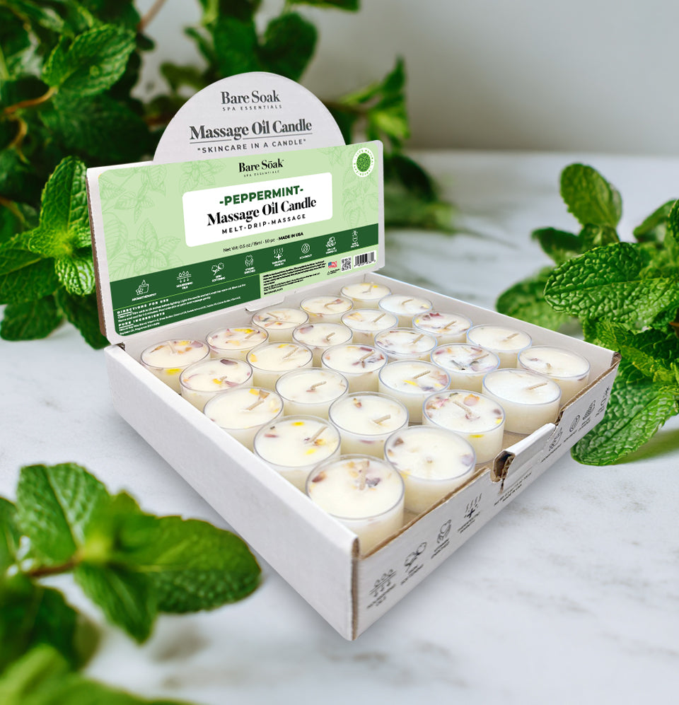 Floral Tea Light Massage Oil Candle – Peppermint (50pc)