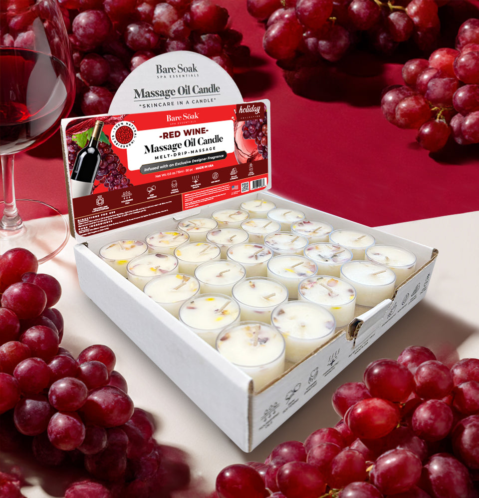 Floral Tea Light Massage Oil Candle – Red Wine (50pc)