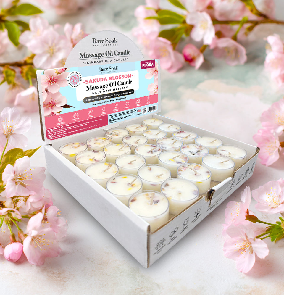 Floral Tea Light Massage Oil Candle – Sakura Blossom (50pc)