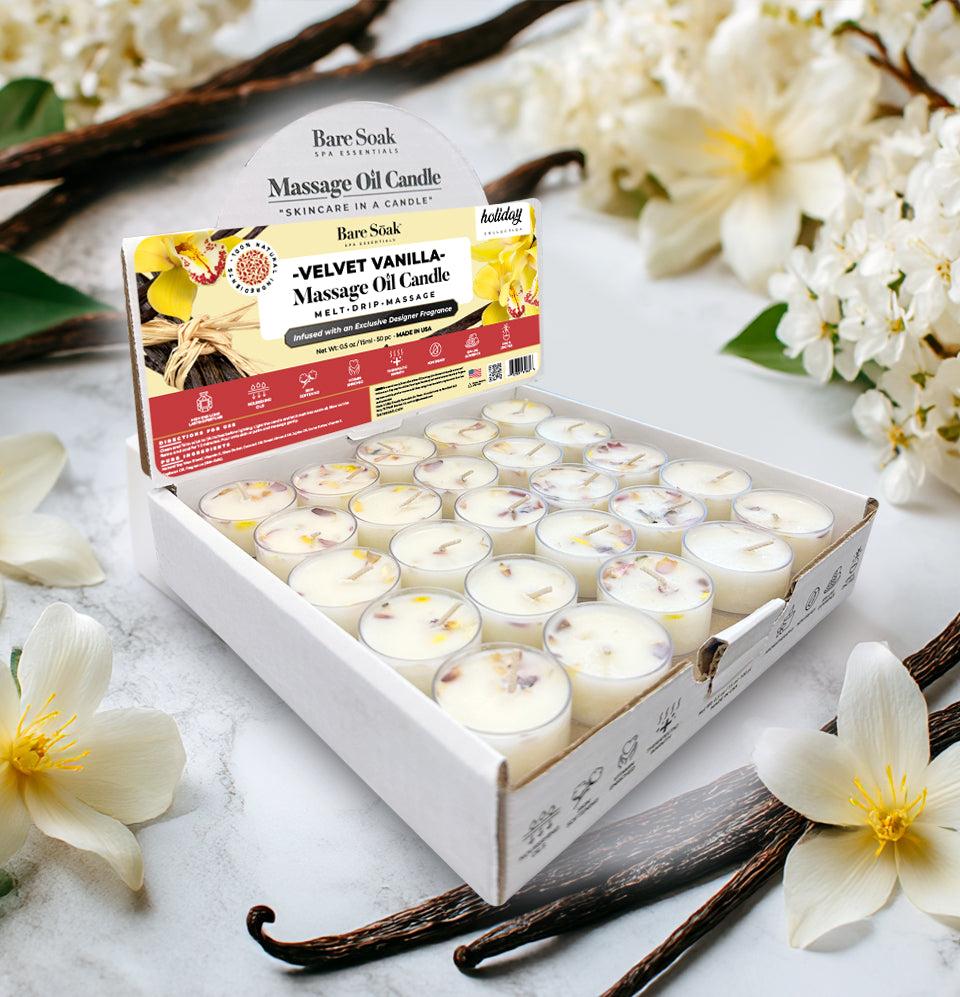 Floral Tea Light Massage Oil Candle – Velvet Vanilla (50pc)