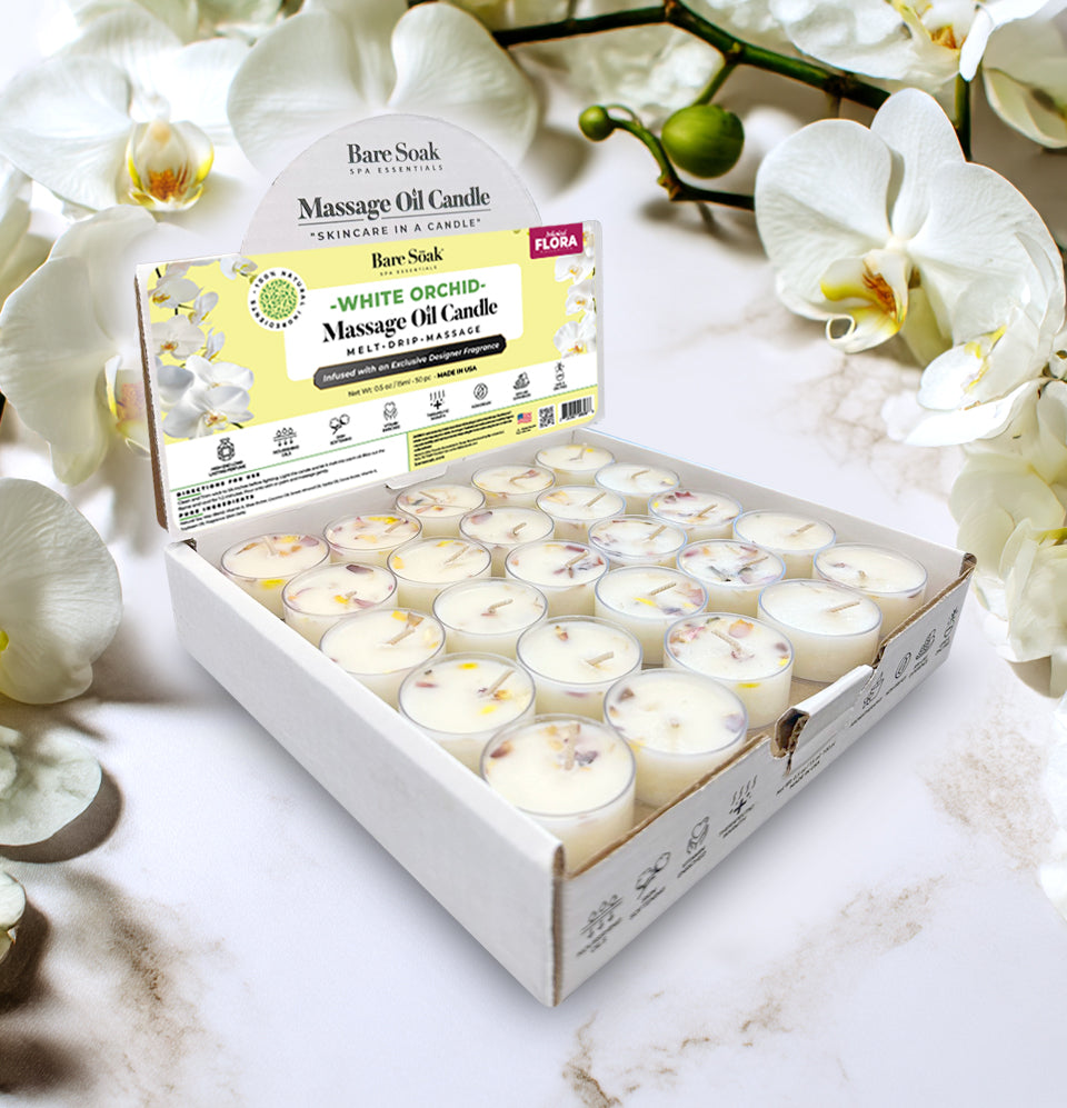 Floral Tea Light Massage Oil Candle – White Orchid (50pc)