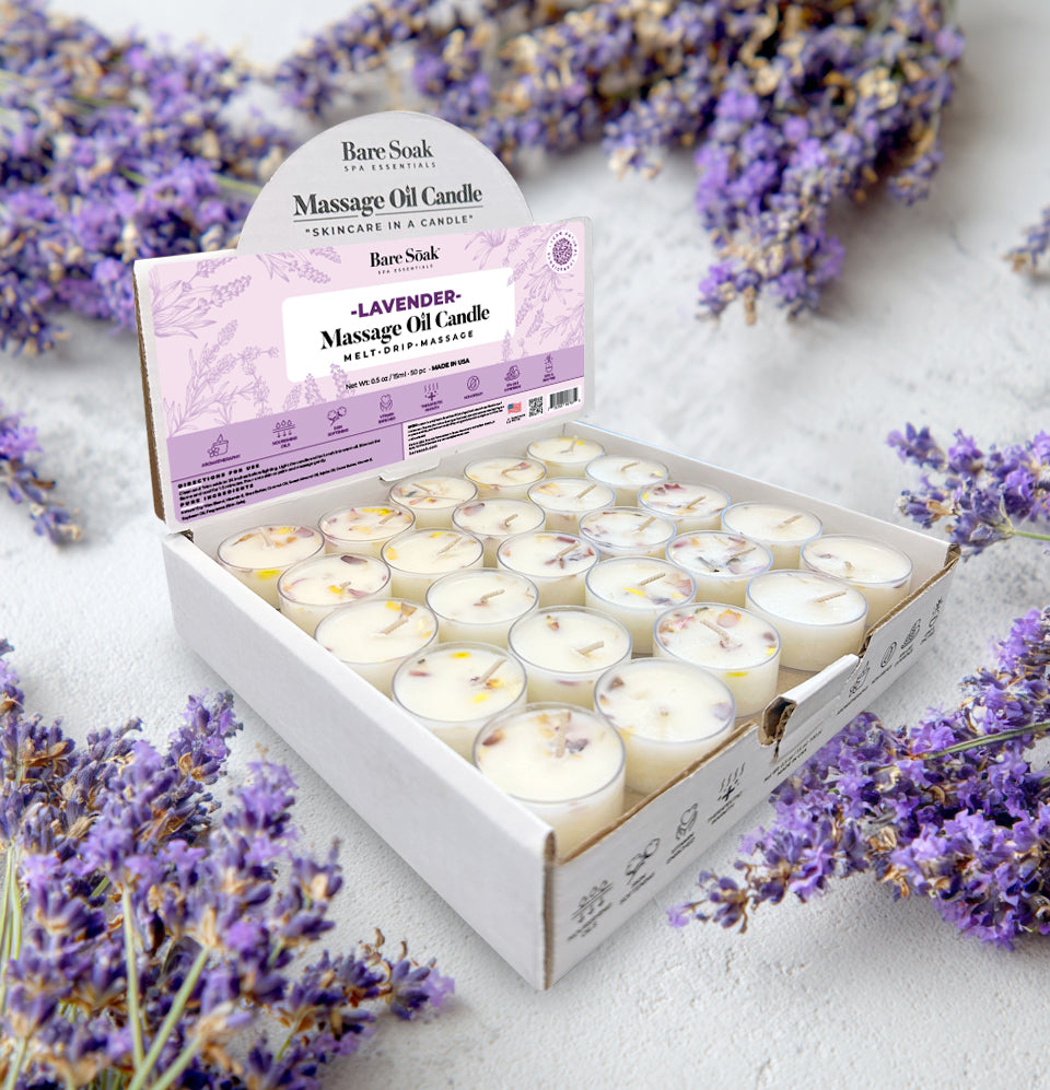 Floral Tea Light Massage Oil Candle – Lavender (50pc)