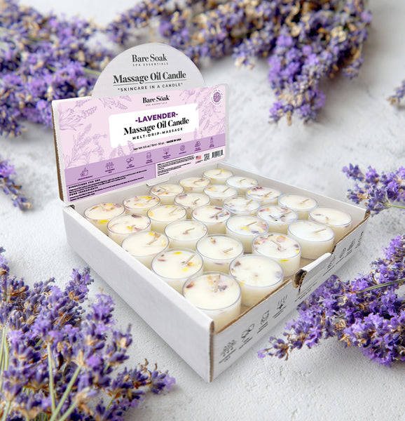 lavender flower massage Floral Tea Light Massage Oil Candle – Lavender (50pc)