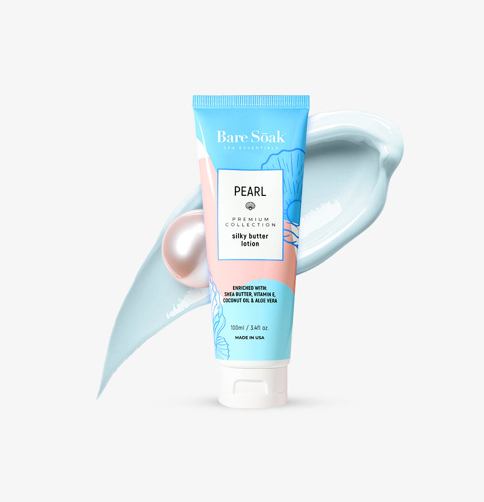 Bare Soak Silky Butter Lotion – Pearl Scent packaging, 3.4 oz.