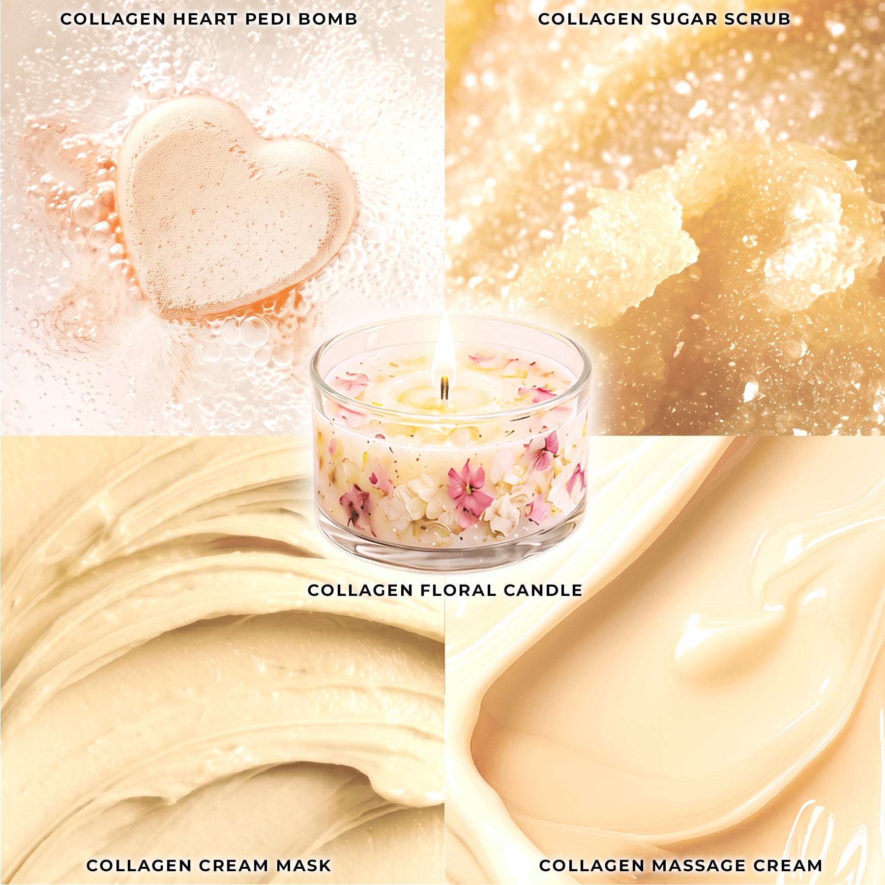 No.5 - Collagen Foaming/Bubble Pedi Bomb and Massage Candle • 5 Steps Kit