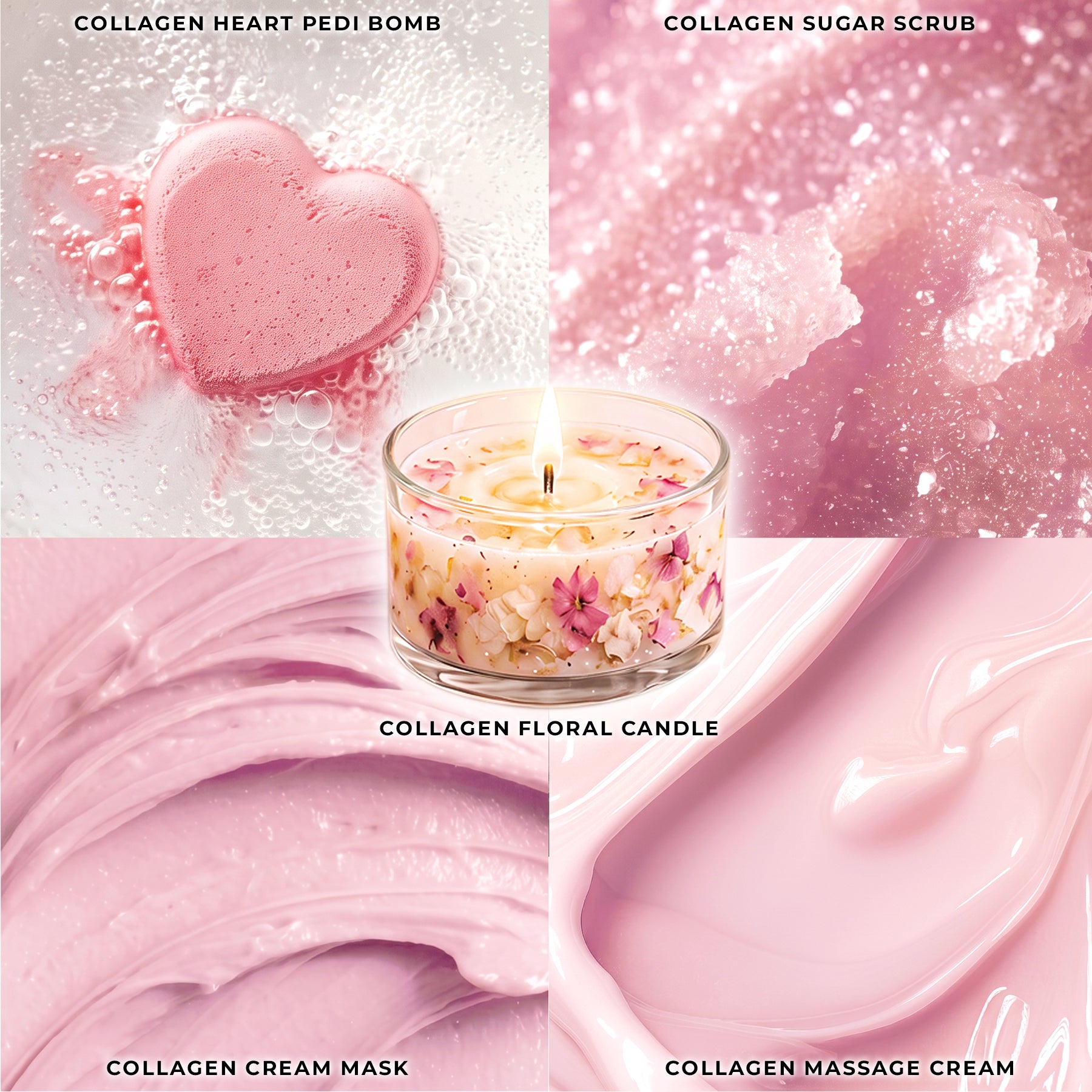 Japanese Cherry Blossom - Collagen Foaming/Bubble Pedi Bomb and Massage Candle • 5 Steps Kit