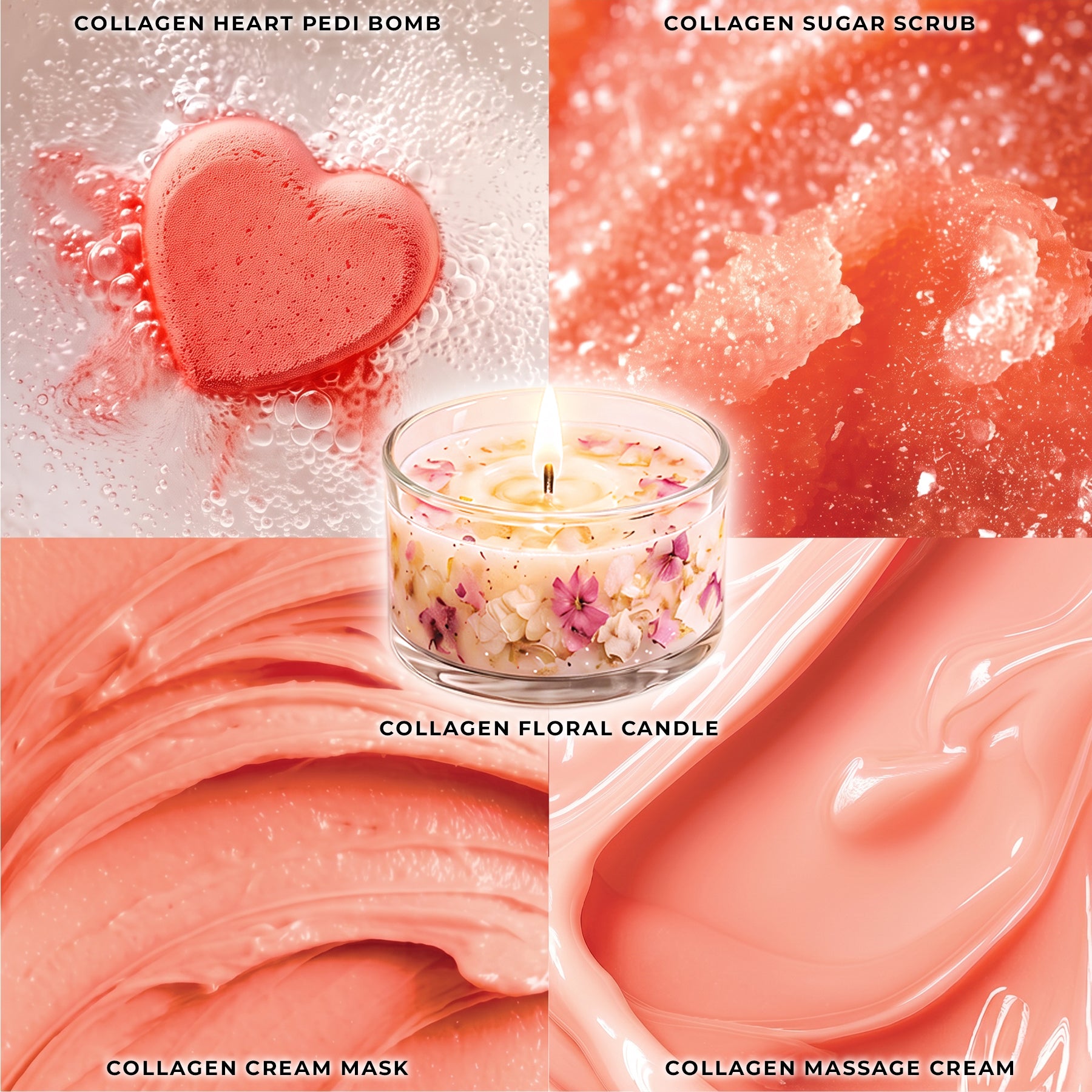 Pomegranate - Collagen Foaming/Bubble Pedi Bomb and Massage Candle • 5 Steps Kit