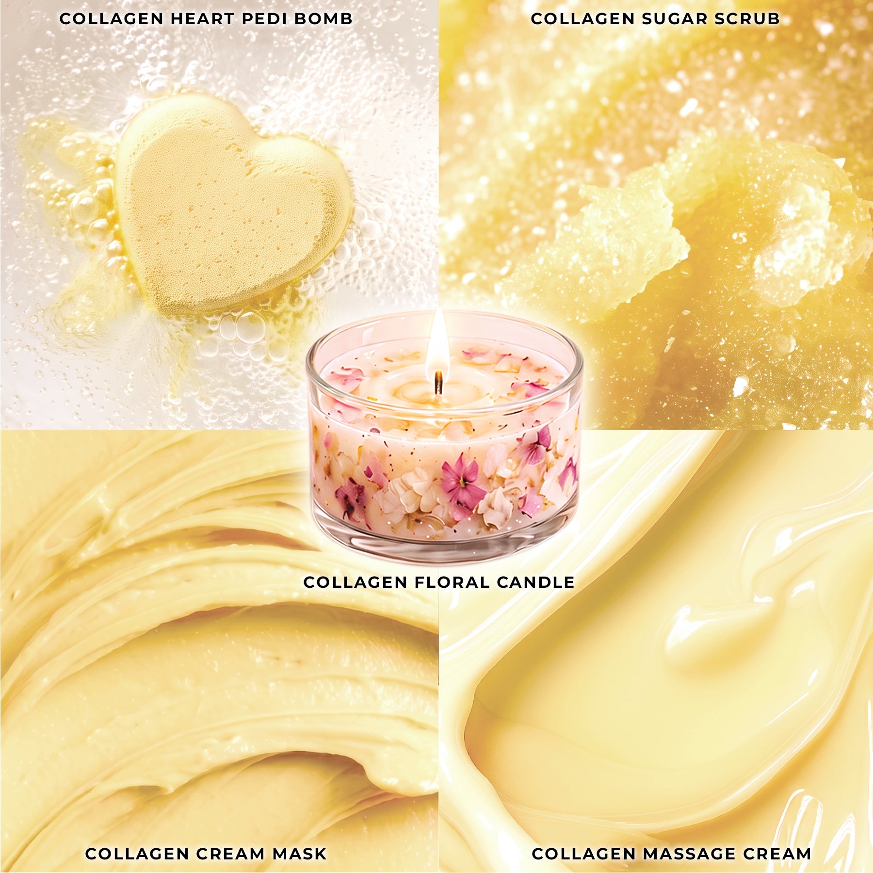 Jasmine Bloom - Collagen Foaming/Bubble Pedi Bomb and Massage Candle • 5 Steps Kit