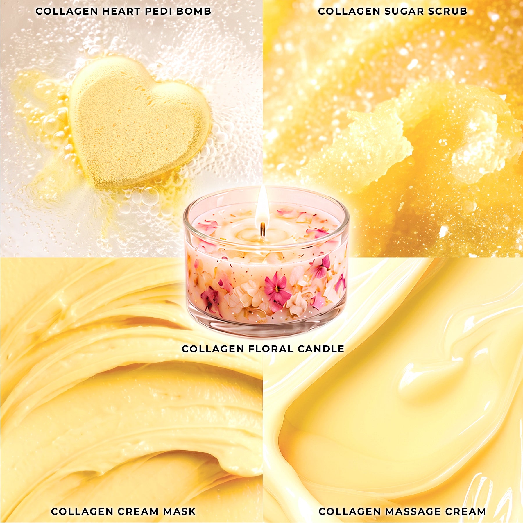 Lemon Zest - Collagen Foaming/Bubble Pedi Bomb and Massage Candle • 5 Steps Kit