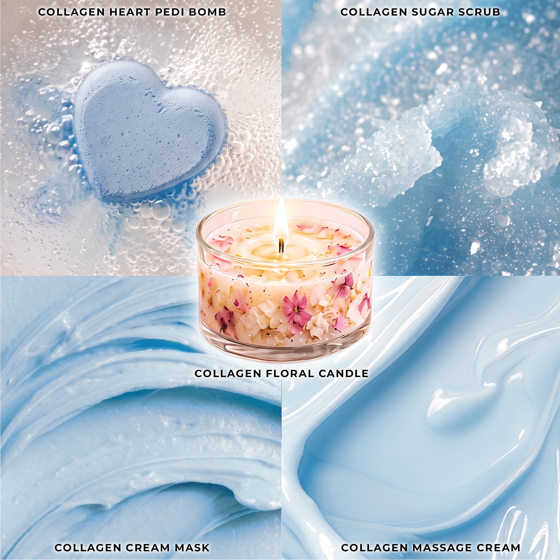Ocean Pearl - Collagen Foaming/Bubble Pedi Bomb and Massage Candle • 5 Steps Kit