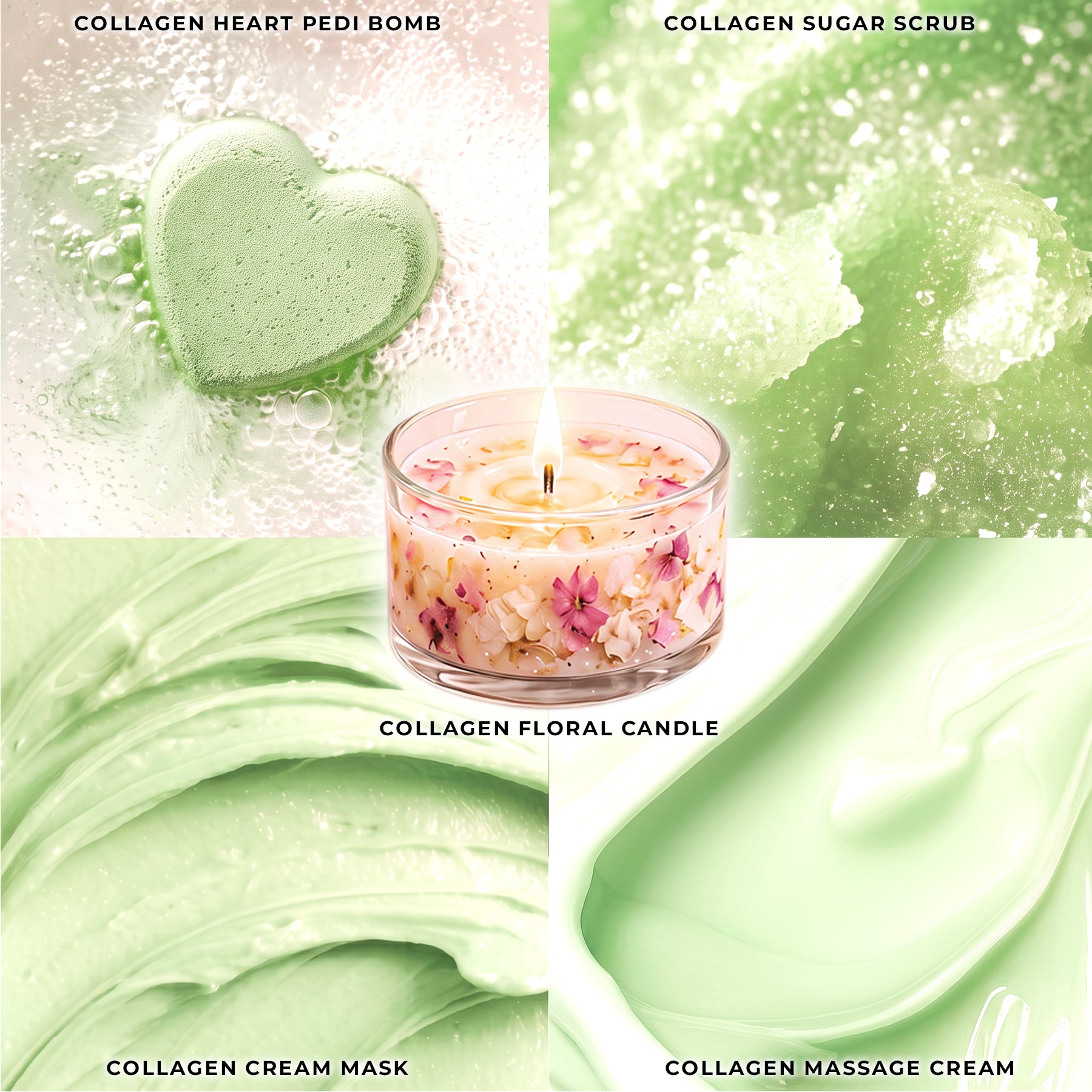 Aloe Bamboo - Collagen Foaming/Bubble Pedi Bomb and Massage Candle • 5 Steps Kit