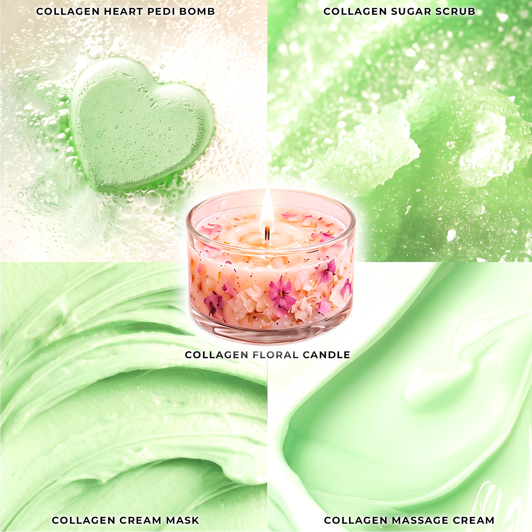 Lemongrass Ginger - Collagen Foaming/Bubble Pedi Bomb and Massage Candle • 5 Steps Kit