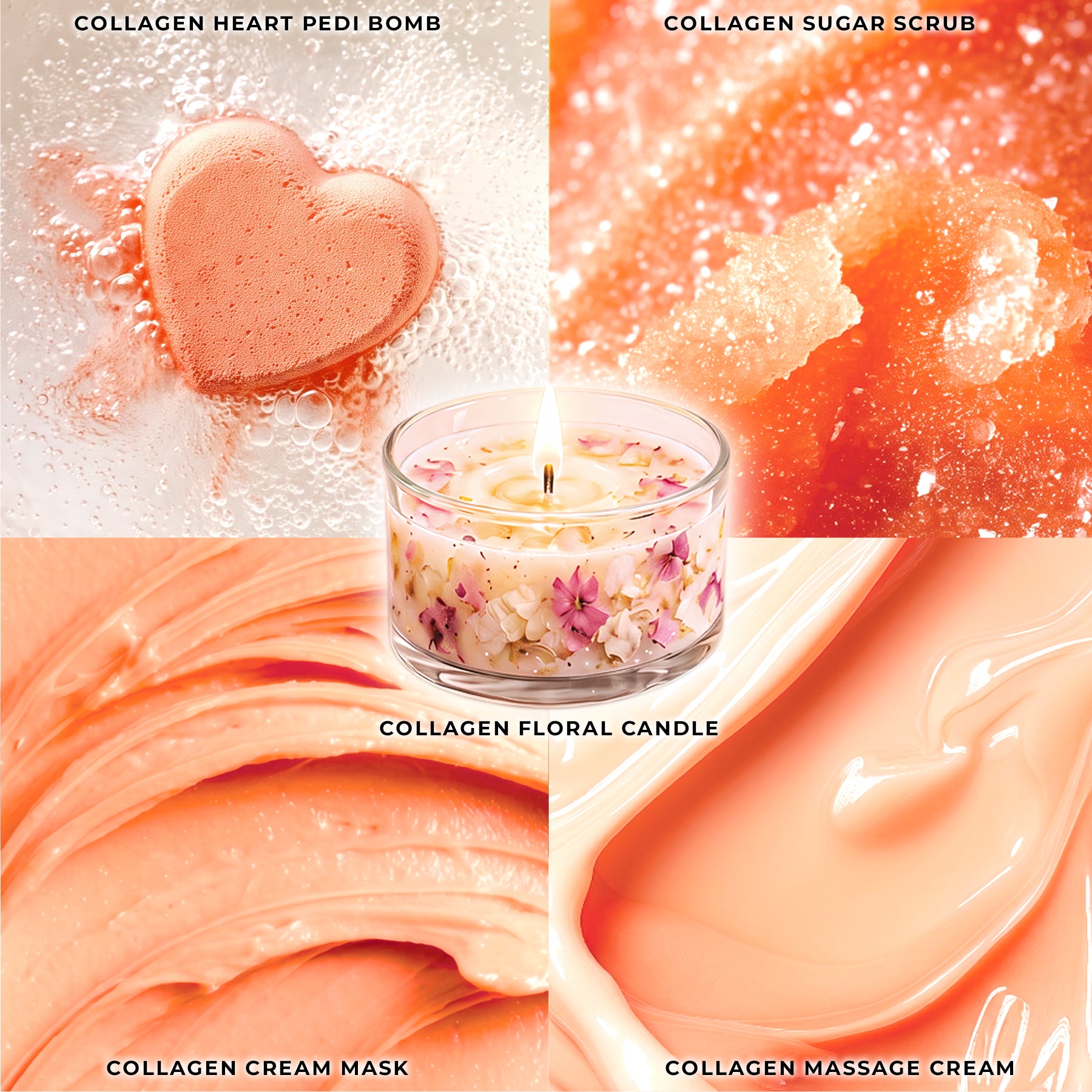 Orange Tangerine - Collagen Foaming/Bubble Pedi Bomb and Massage Candle • 5 Steps Kit