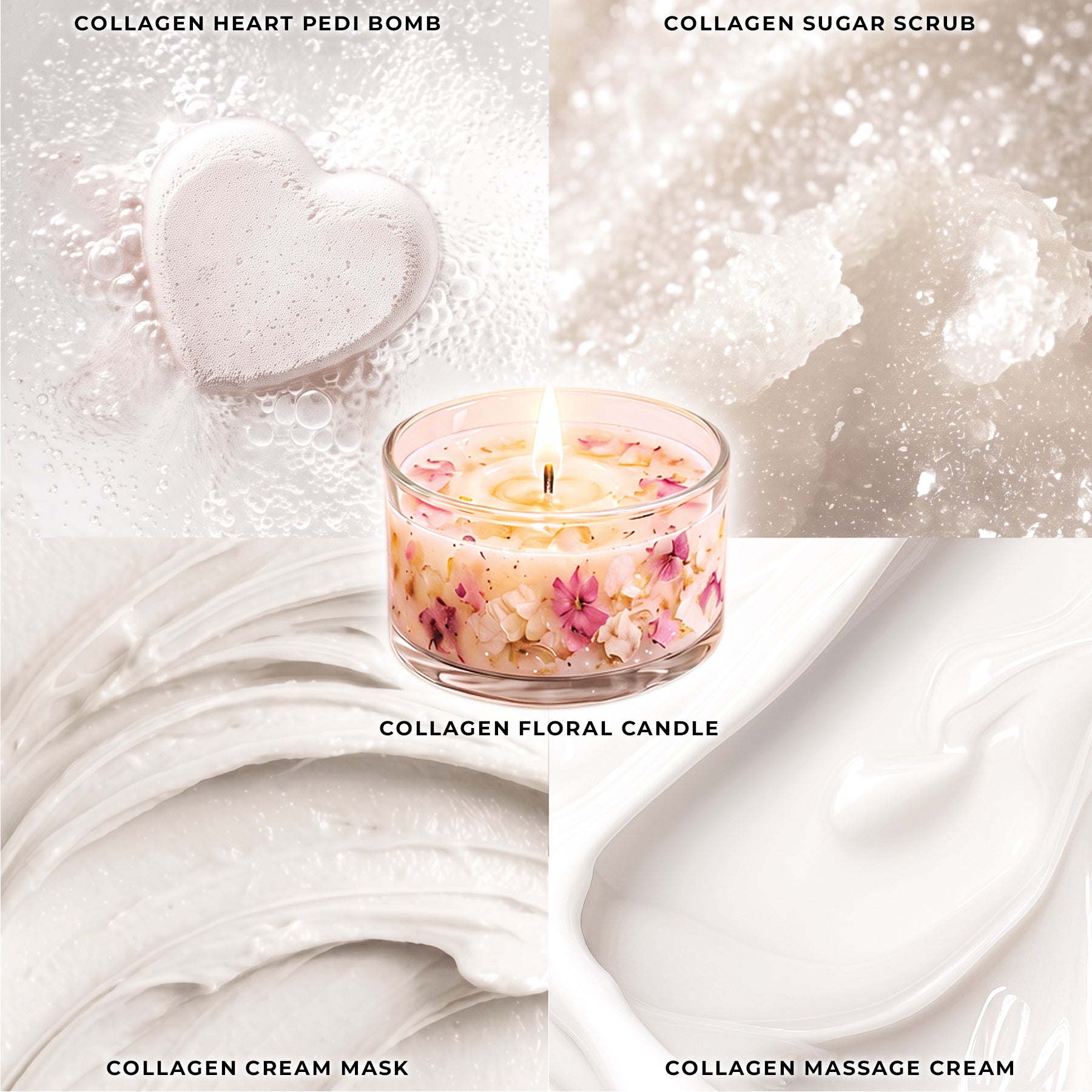 White Orchid - Collagen Foaming/Bubble Pedi Bomb and Massage Candle • 5 Steps Kit