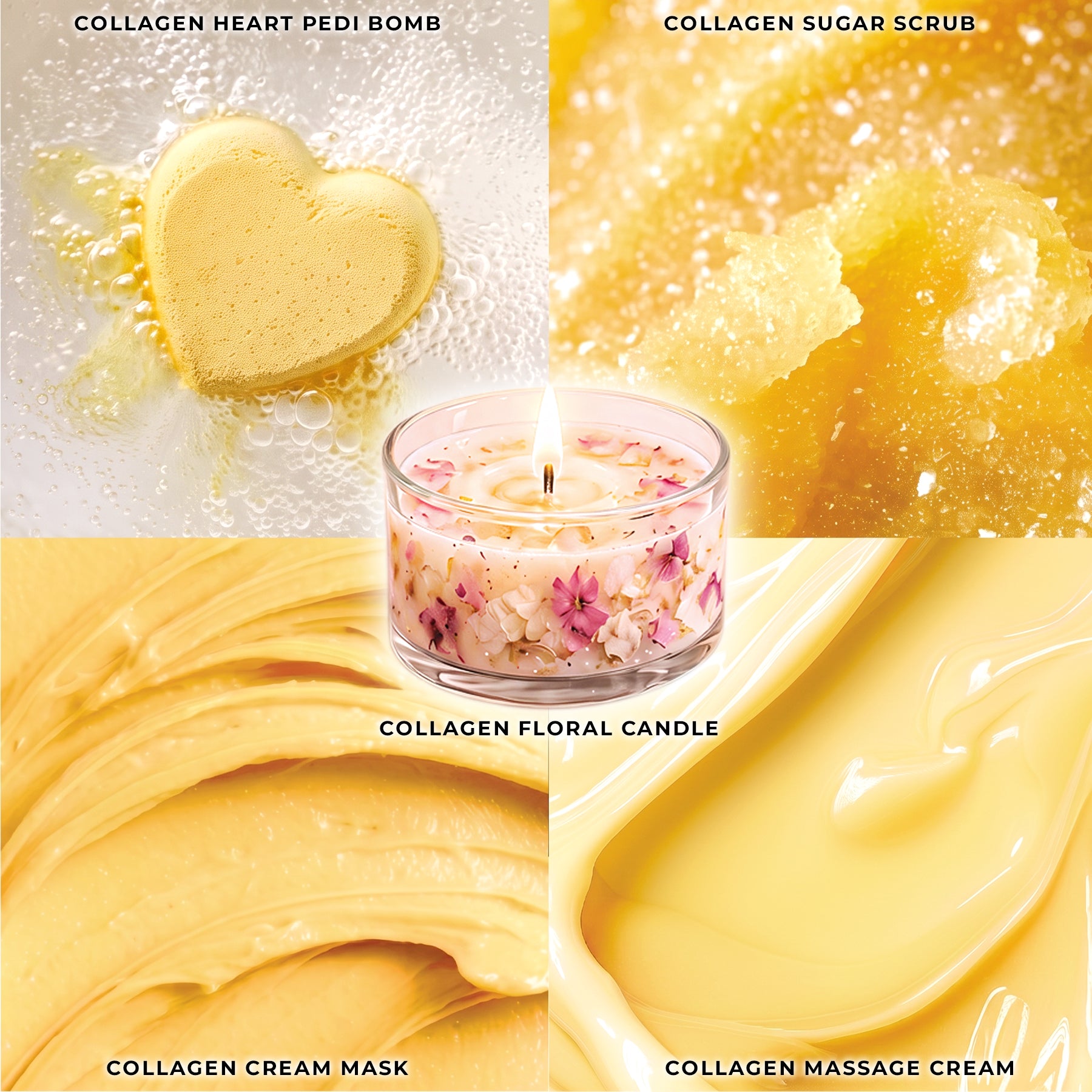 Tropical Mango - Collagen Foaming/Bubble Pedi Bomb and Massage Candle • 5 Steps Kit