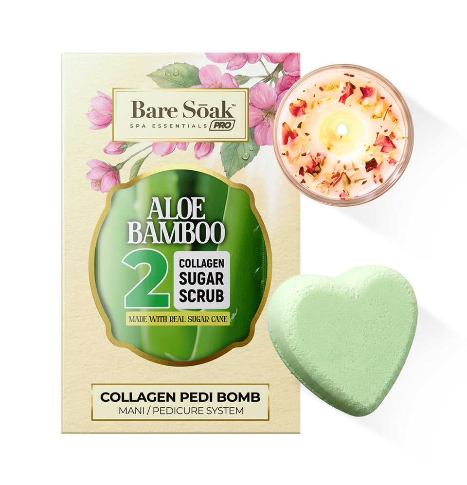 Collagen Foaming/Bubble Pedi Bomb and Massage Candle • 5 Steps Kit - Aloe Bamboo