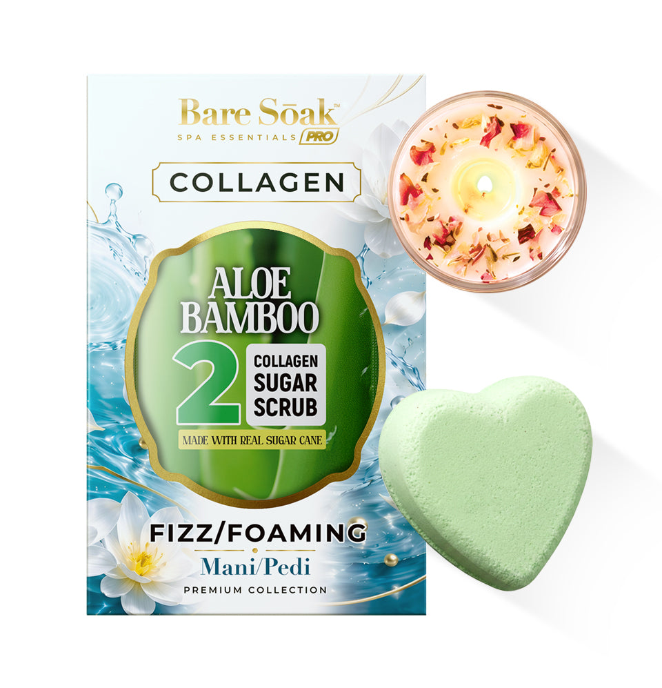Aloe Bamboo - Collagen Foaming/Bubble Pedi Bomb and Massage Candle • 5 Steps Kit