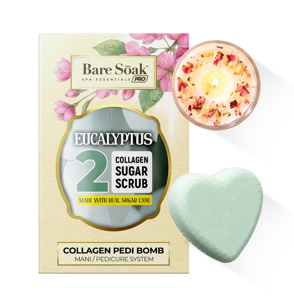 Collagen Foaming/Bubble Pedi Bomb and Massage Candle • 5 Steps Kit - Eucalyptus