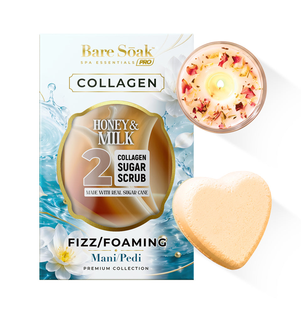 Honey & Milk - Collagen Foaming/Bubble Pedi Bomb and Massage Candle • 5 Steps Kit