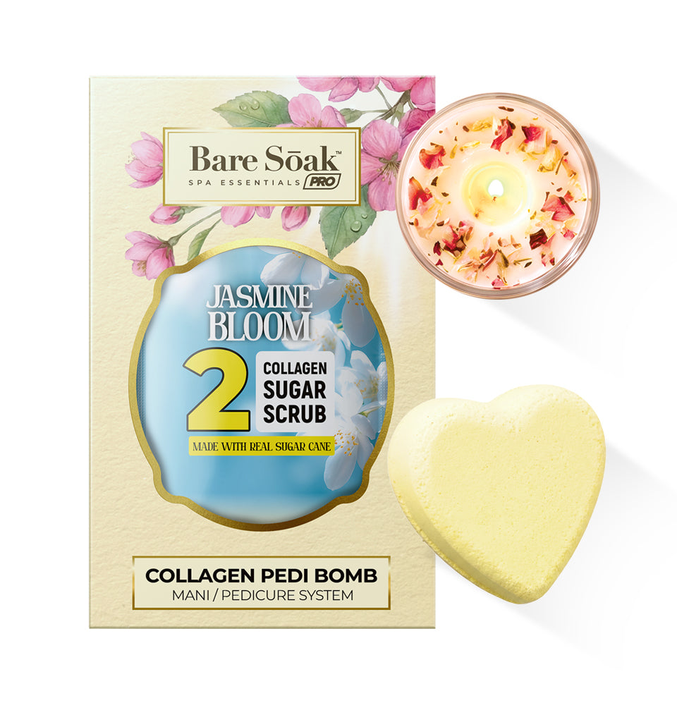 Collagen Foaming/Bubble Pedi Bomb and Massage Candle • 5 Steps Kit - Jasmine Bloom