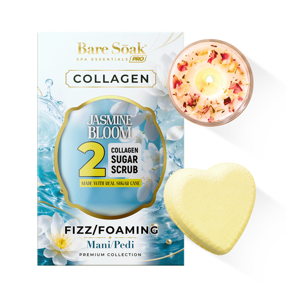 Jasmine Bloom - Collagen Foaming/Bubble Pedi Bomb and Massage Candle • 5 Steps Kit