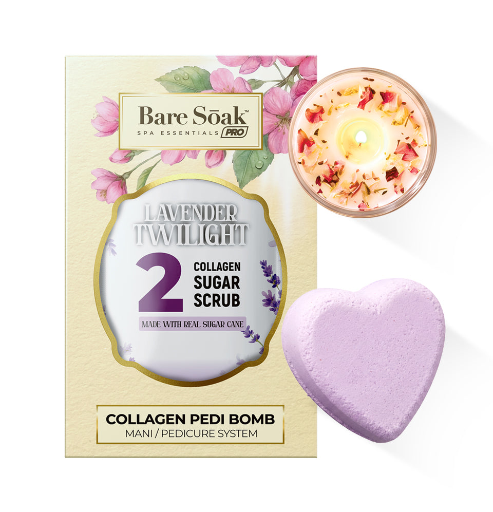 Collagen Foaming/Bubble Pedi Bomb and Massage Candle • 5 Steps Kit - Lavender Twilight