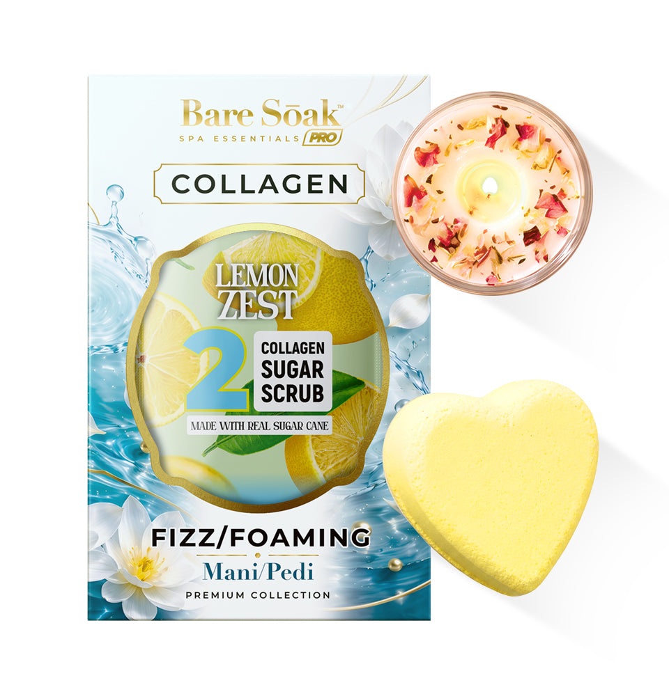 Lemon Zest - Collagen Foaming/Bubble Pedi Bomb and Massage Candle • 5 Steps Kit