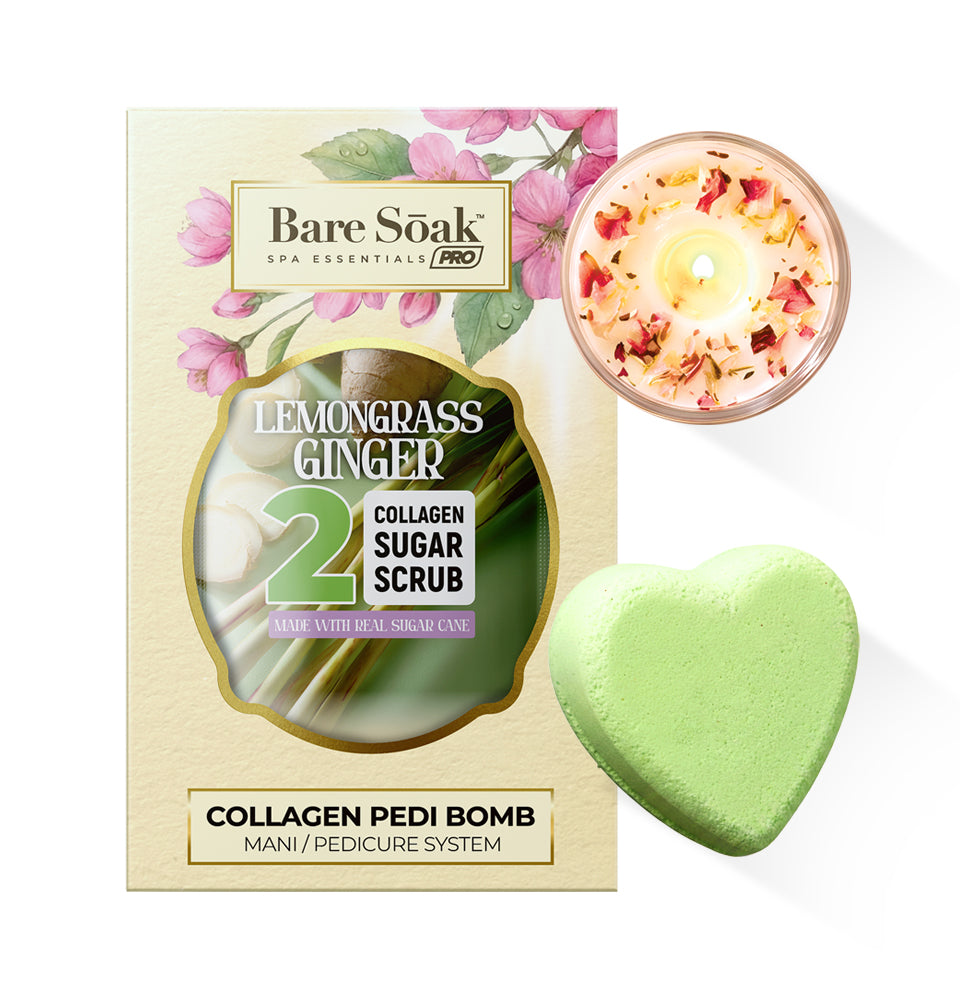 Collagen Foaming/Bubble Pedi Bomb and Massage Candle • 5 Steps Kit - Lemongrass Ginger