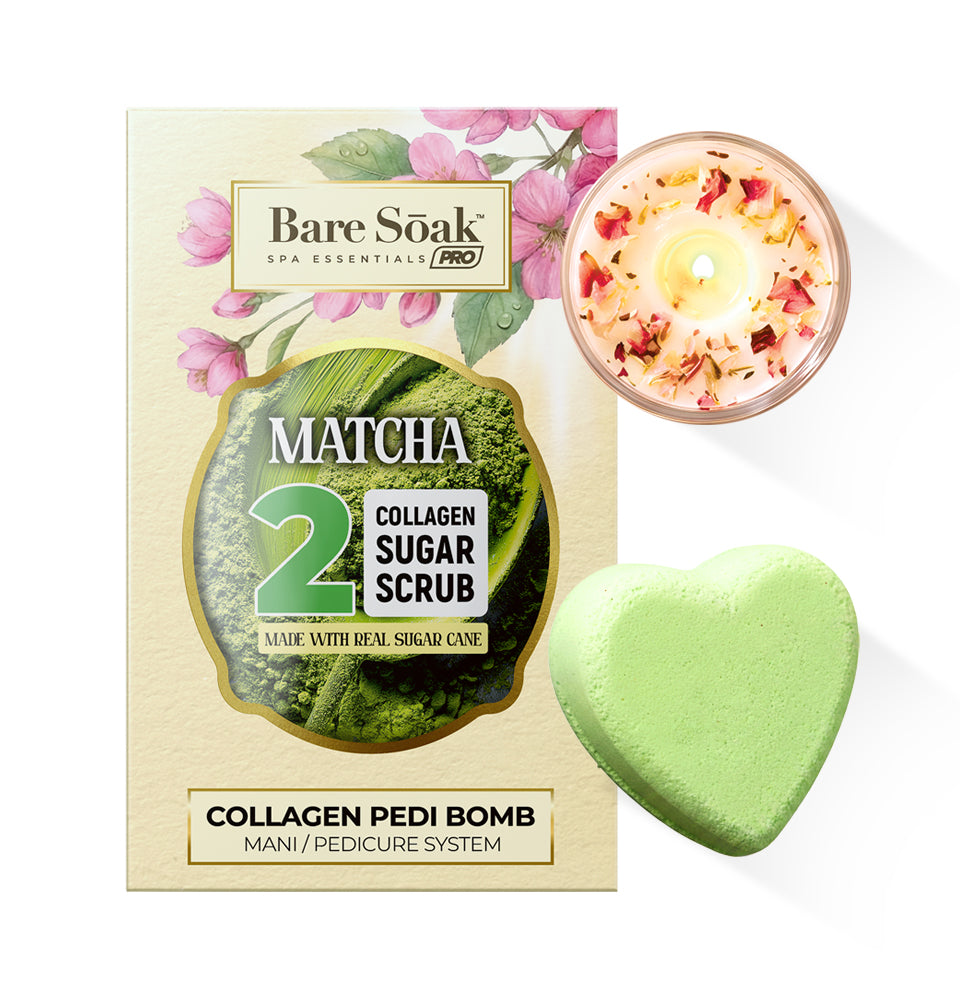 Collagen Foaming/Bubble Pedi Bomb and Massage Candle • 5 Steps Kit - Matcha