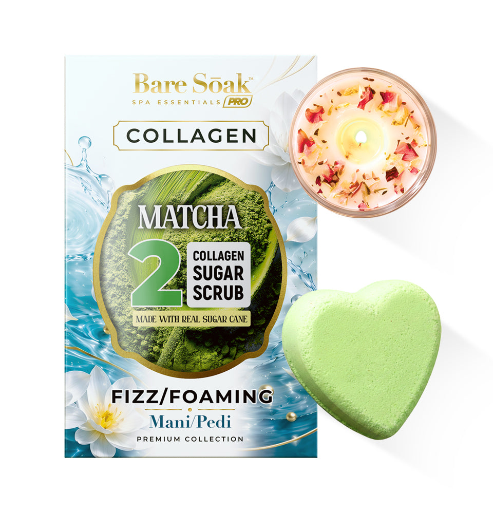 Matcha - Collagen Foaming/Bubble Pedi Bomb and Massage Candle • 5 Steps Kit