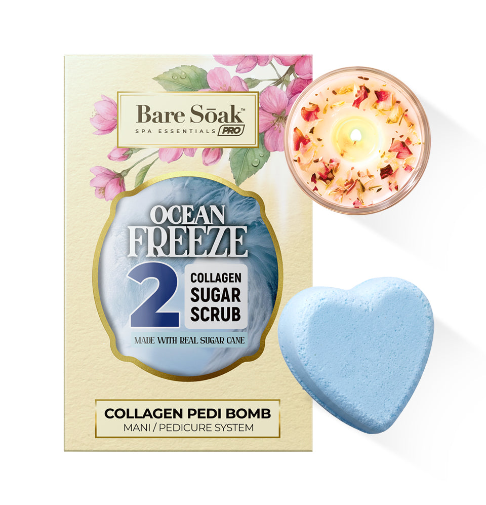 Collagen Foaming/Bubble Pedi Bomb and Massage Candle • 5 Steps Kit - Ocean Freeze