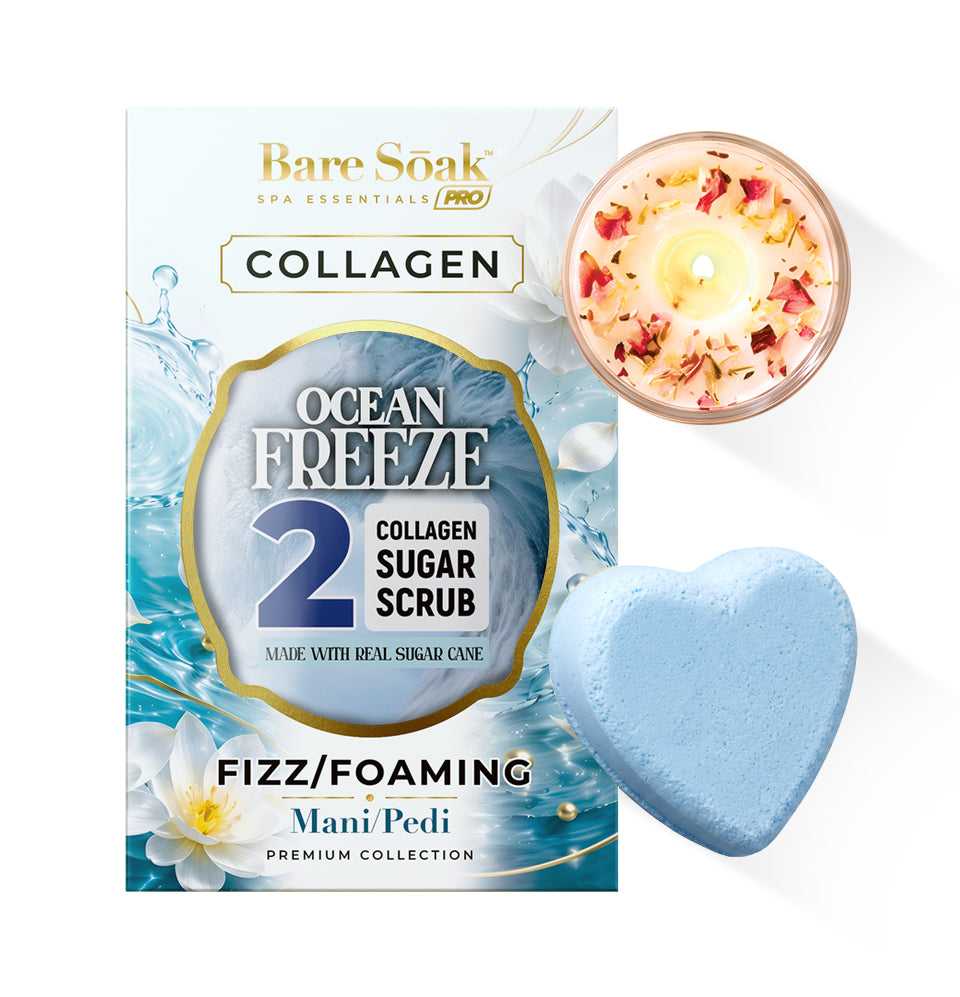 Ocean Pearl - Collagen Foaming/Bubble Pedi Bomb and Massage Candle • 5 Steps Kit