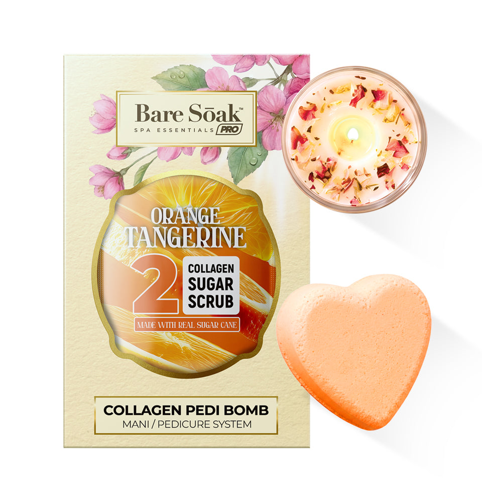 Collagen Foaming/Bubble Pedi Bomb and Massage Candle • 5 Steps Kit - Orange Tangerine