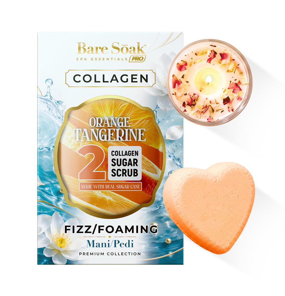 Orange Tangerine - Collagen Foaming/Bubble Pedi Bomb and Massage Candle • 5 Steps Kit