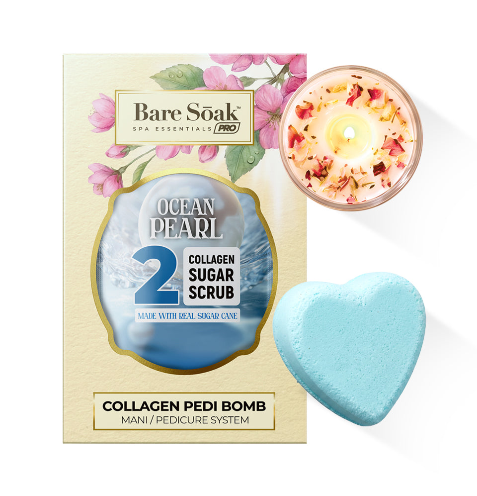 Collagen Foaming/Bubble Pedi Bomb and Massage Candle • 5 Steps Kit - Ocean Pearl