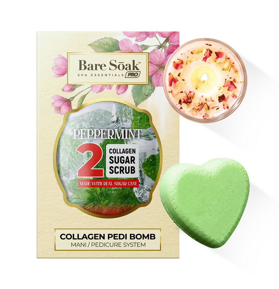 Collagen Foaming/Bubble Pedi Bomb and Massage Candle • 5 Steps Kit - Peppermint