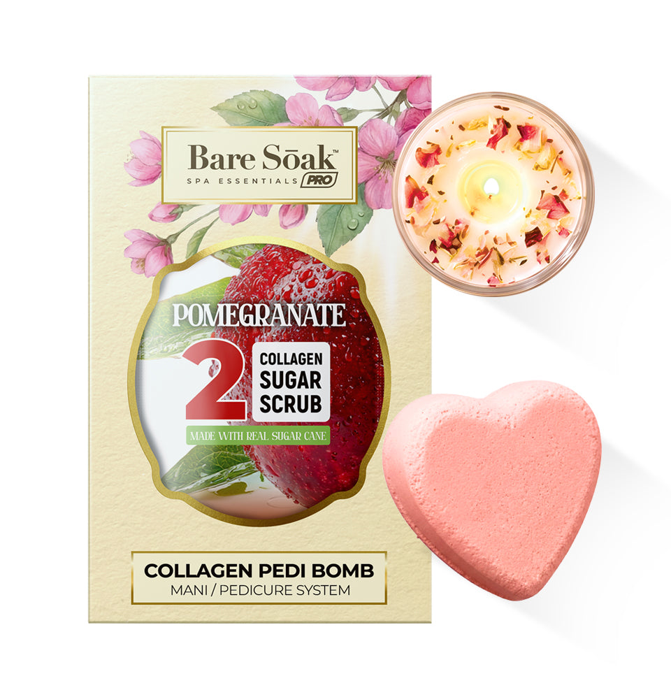 Collagen Foaming/Bubble Pedi Bomb and Massage Candle • 5 Steps Kit - Pomegranate