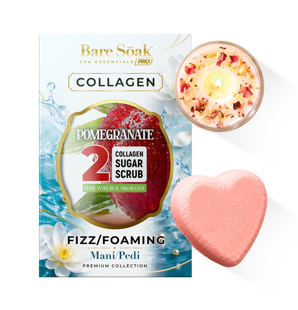 Pomegranate - Collagen Foaming/Bubble Pedi Bomb and Massage Candle • 5 Steps Kit
