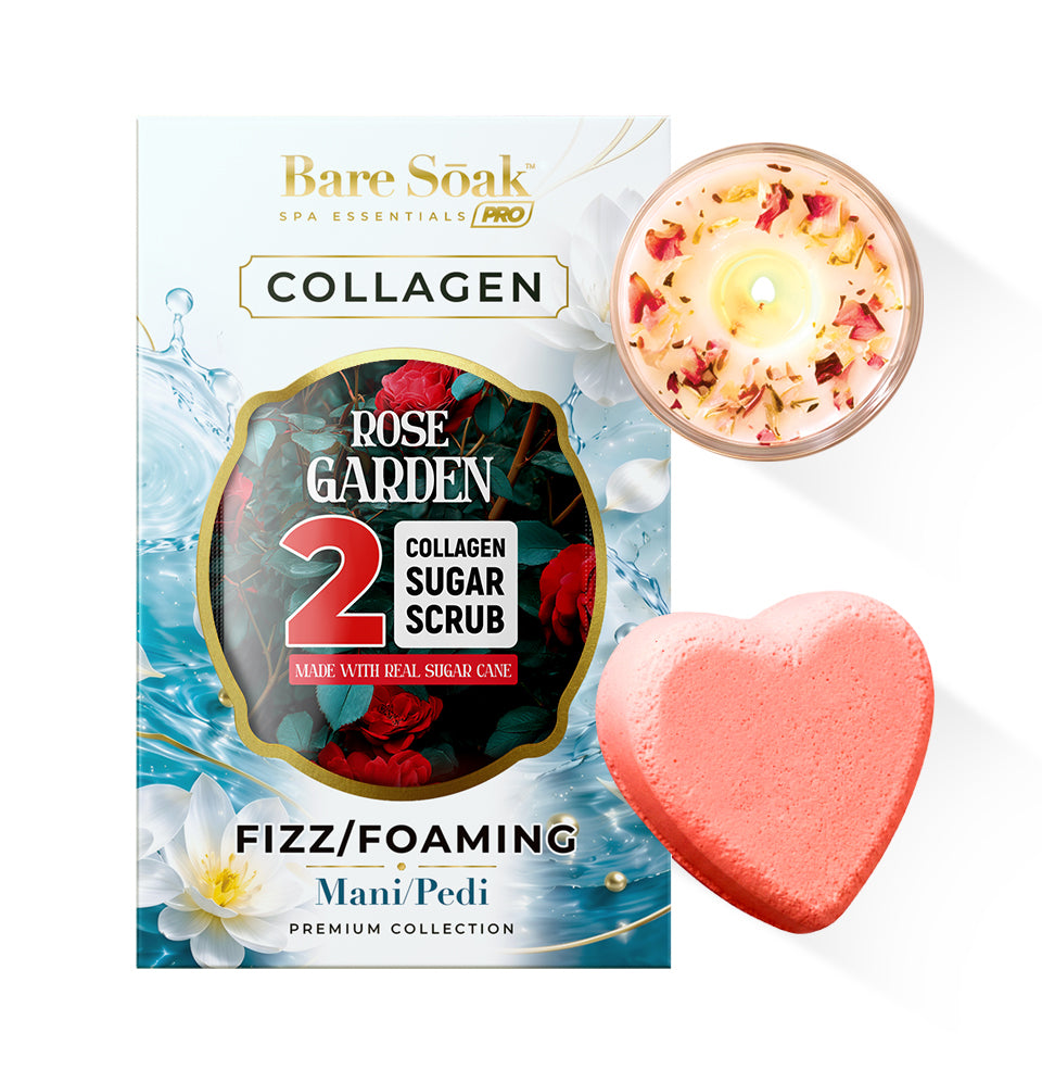 Rose Garden - Collagen Foaming/Bubble Pedi Bomb and Massage Candle • 5 Steps Kit