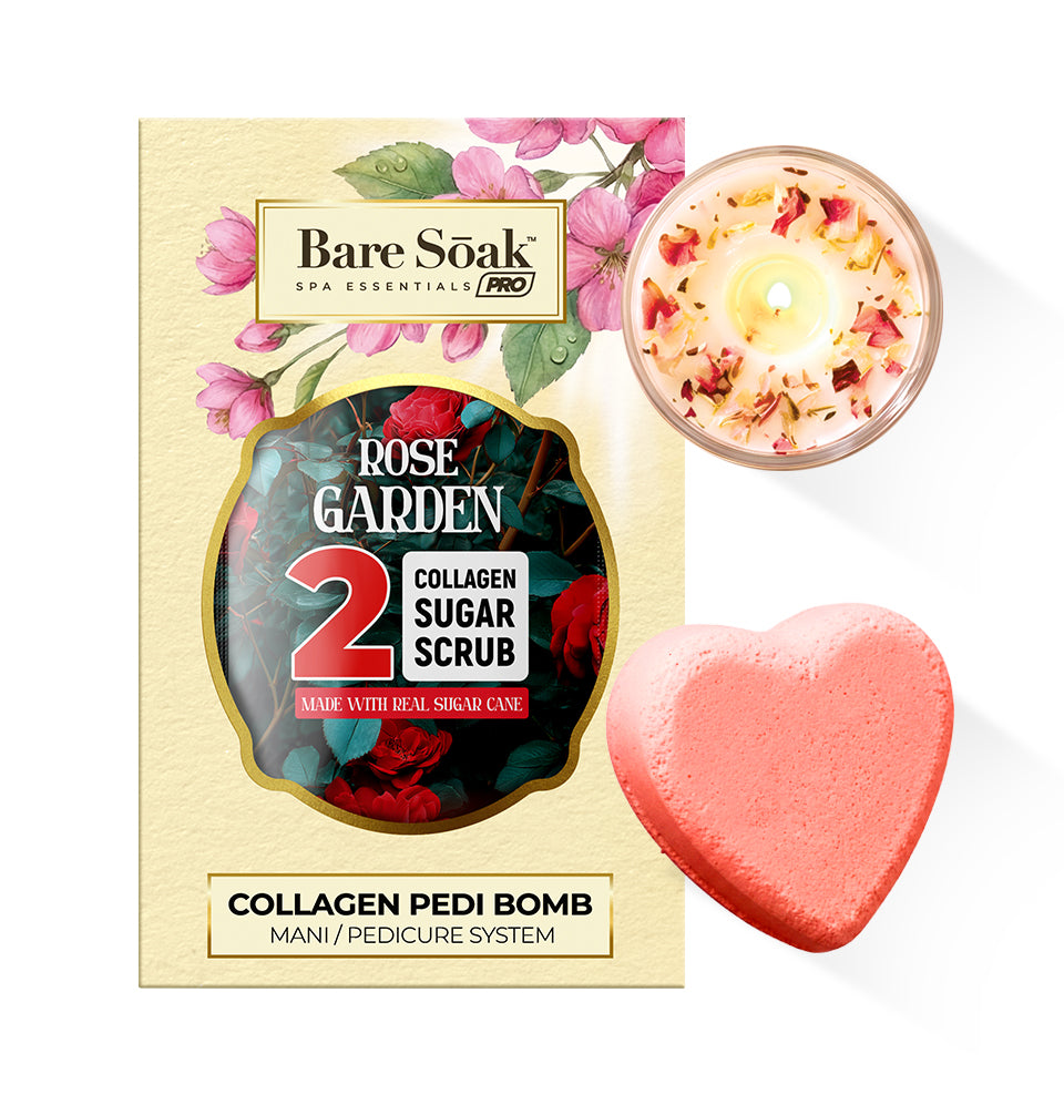 Collagen Foaming/Bubble Pedi Bomb and Massage Candle • 5 Steps Kit - Rose Garden