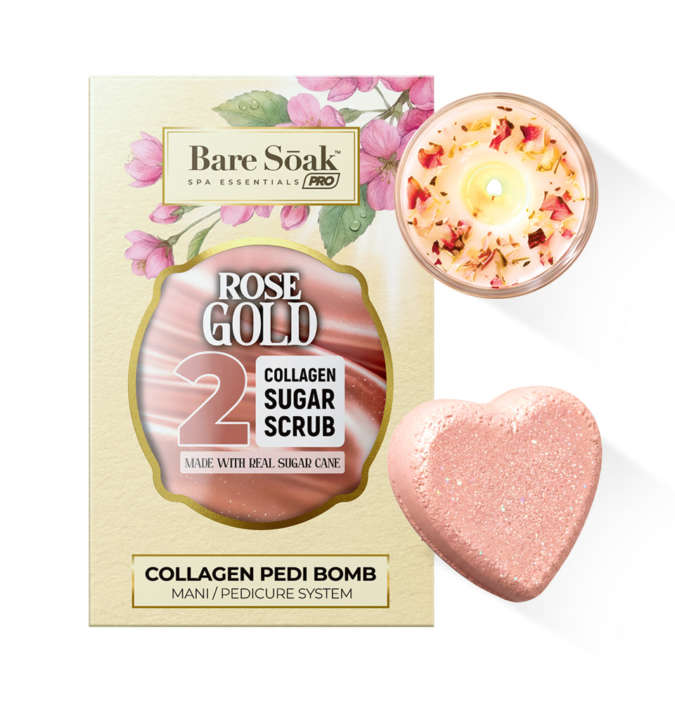Collagen Foaming/Bubble Pedi Bomb and Massage Candle • 5 Steps Kit - Rose Gold