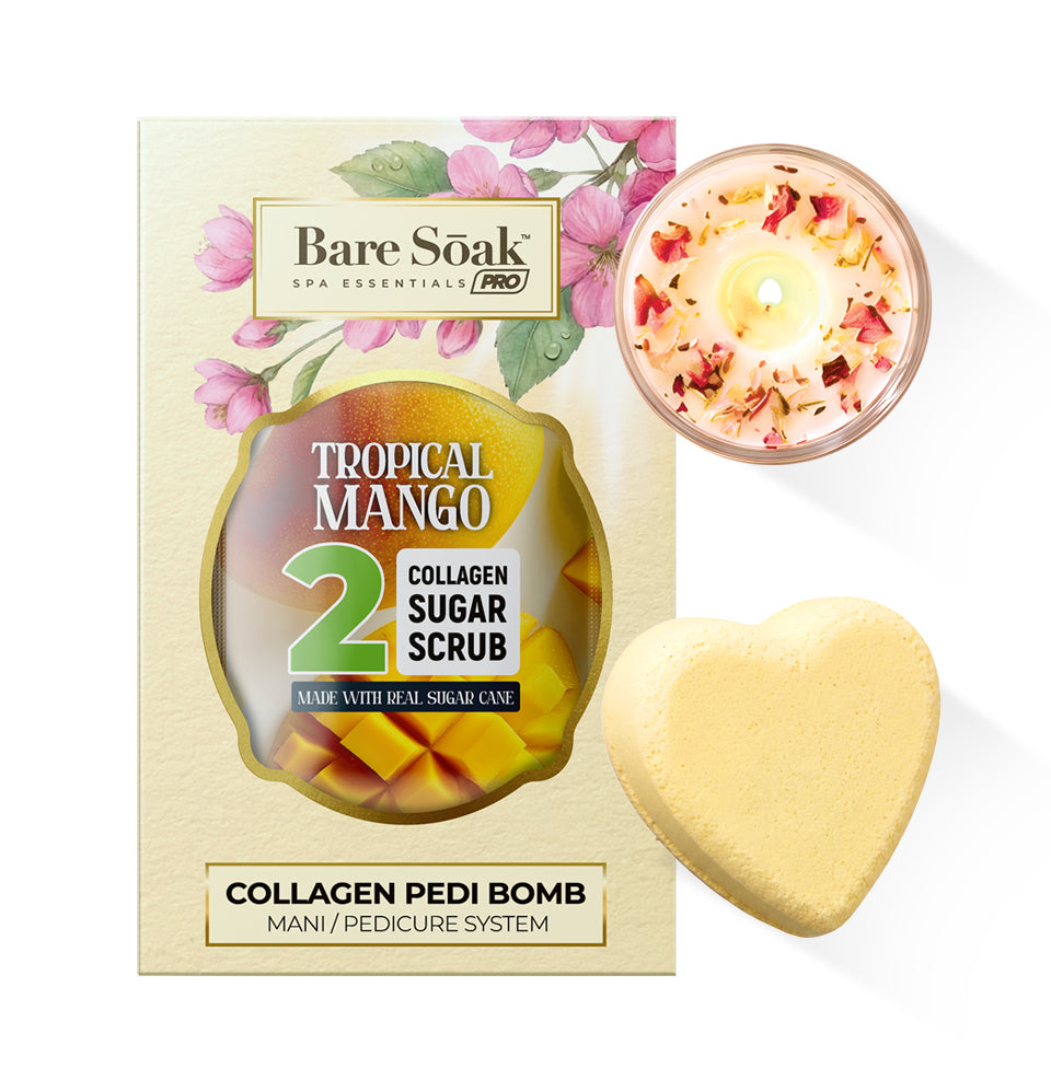Collagen Foaming/Bubble Pedi Bomb and Massage Candle • 5 Steps Kit - Tropical Mango