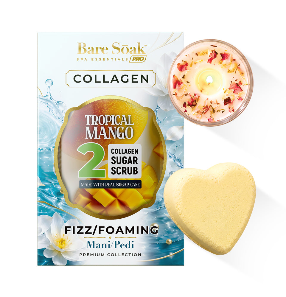 Tropical Mango - Collagen Foaming/Bubble Pedi Bomb and Massage Candle • 5 Steps Kit